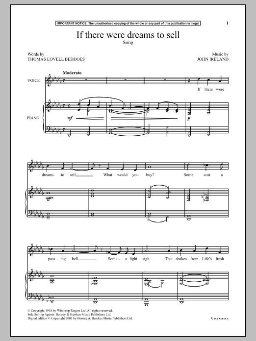 Download John Ireland If There Were Dreams To Sell Sheet Music