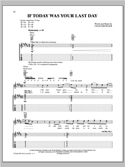 Download Nickelback If Today Was Your Last Day Sheet Music