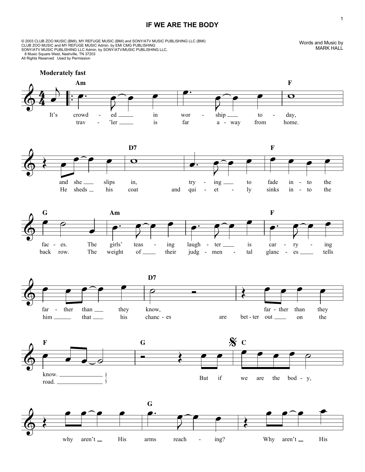 Download Casting Crowns If We Are The Body Sheet Music