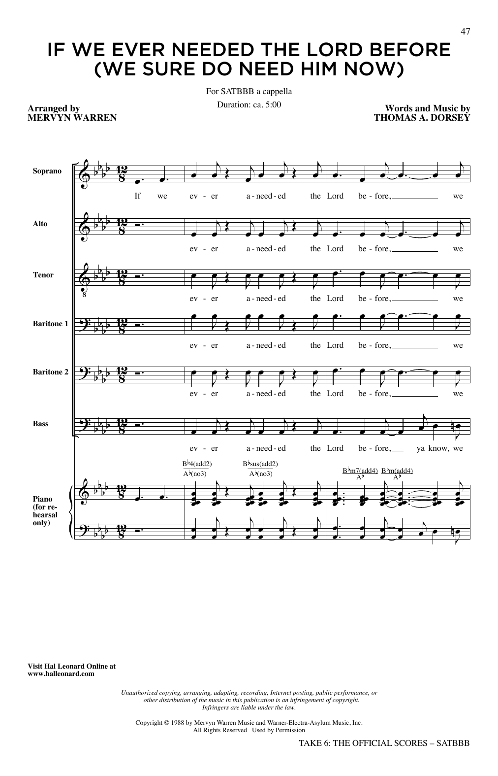 Download Take 6 If We Ever (Needed The Lord Before) Sheet Music