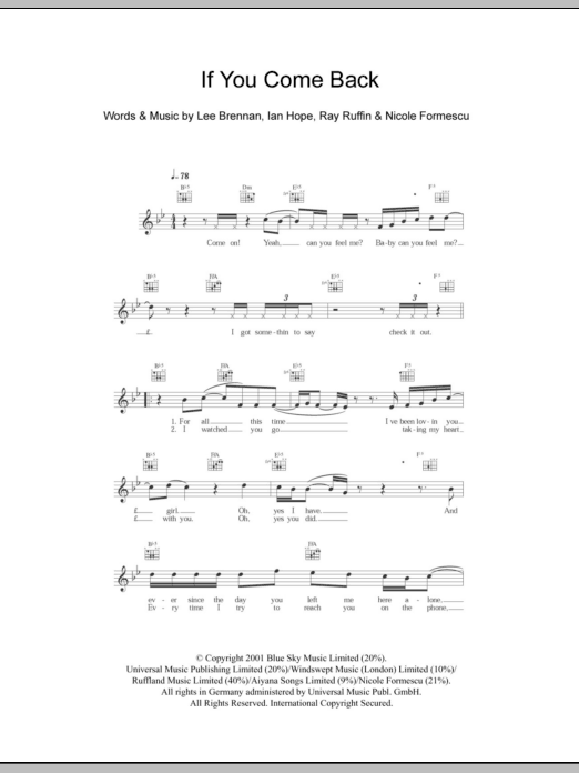 Download Blue If You Come Back Sheet Music