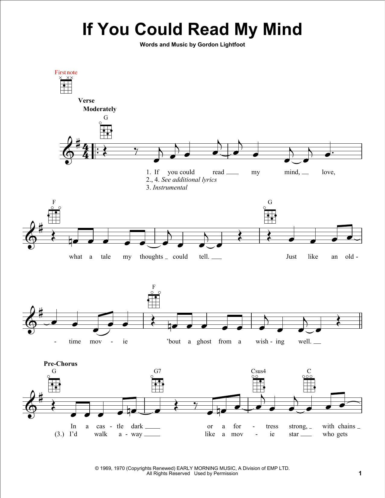 Download Gordon Lightfoot If You Could Read My Mind Sheet Music