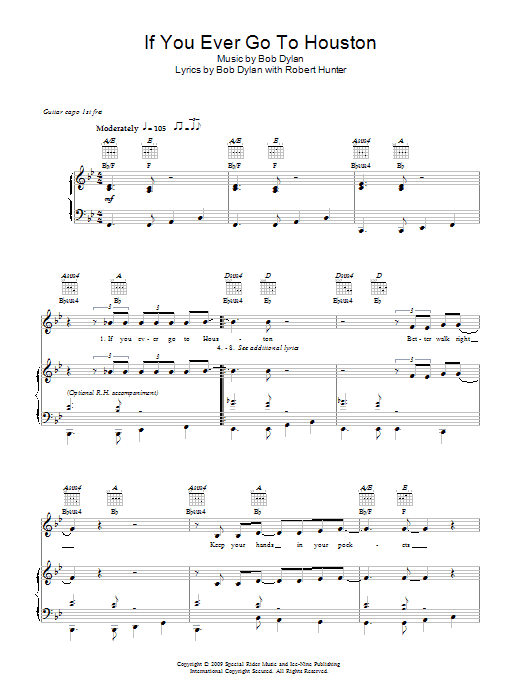 Download Bob Dylan If You Ever Go To Houston Sheet Music