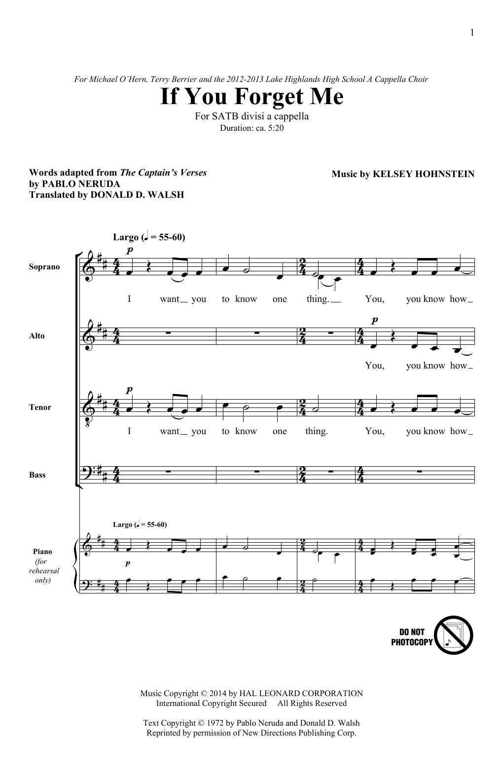 Download Kelsey Hohnstein If You Forget Me Sheet Music