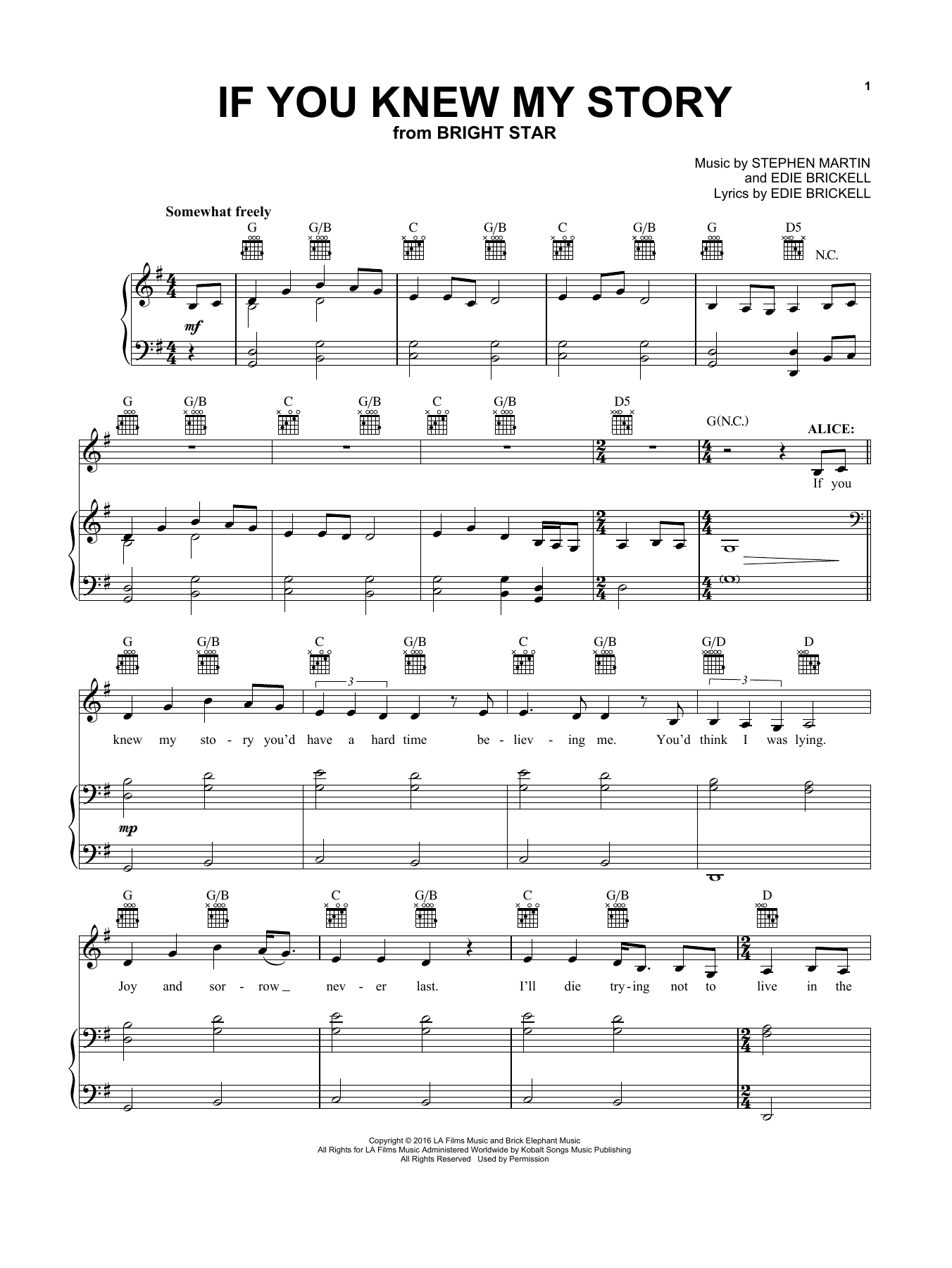 Download Carmen Cusack If You Knew My Story (from Bright Star Sheet Music