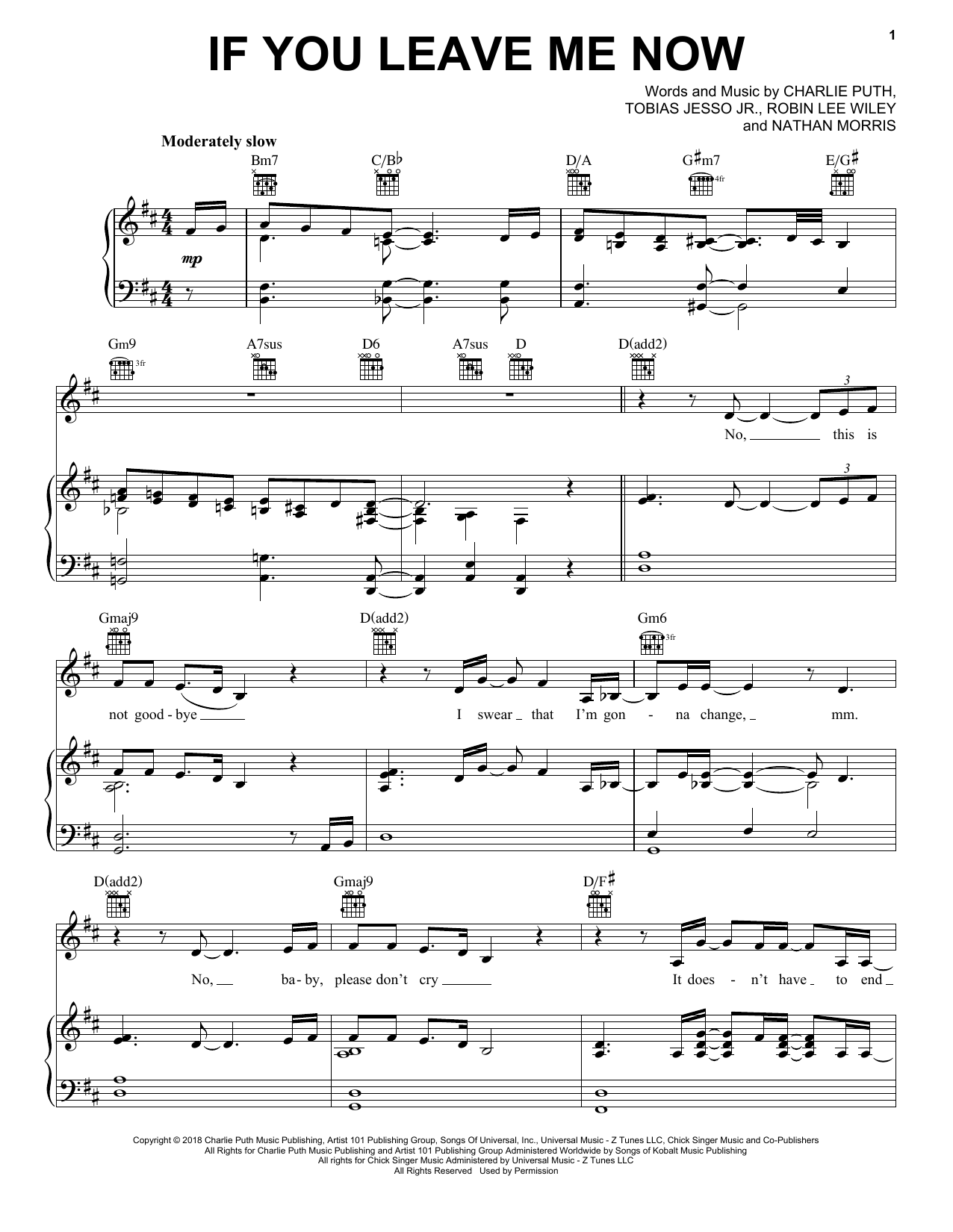 Download Charlie Puth feat. Boyz II Men If You Leave Me Now Sheet Music