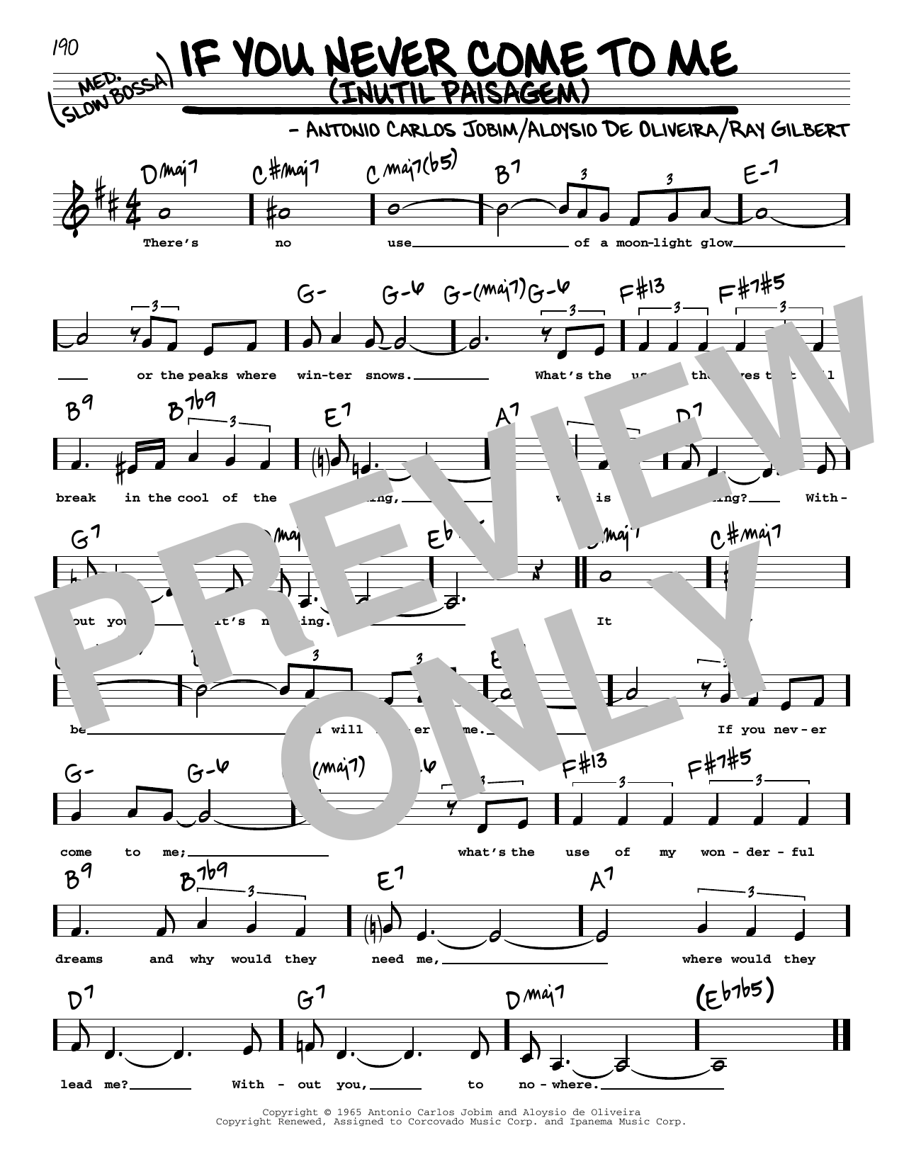Antonio Carlos Jobim If You Never Come To Me (Inutil Paisagem) (Low Voice) sheet music notes printable PDF score
