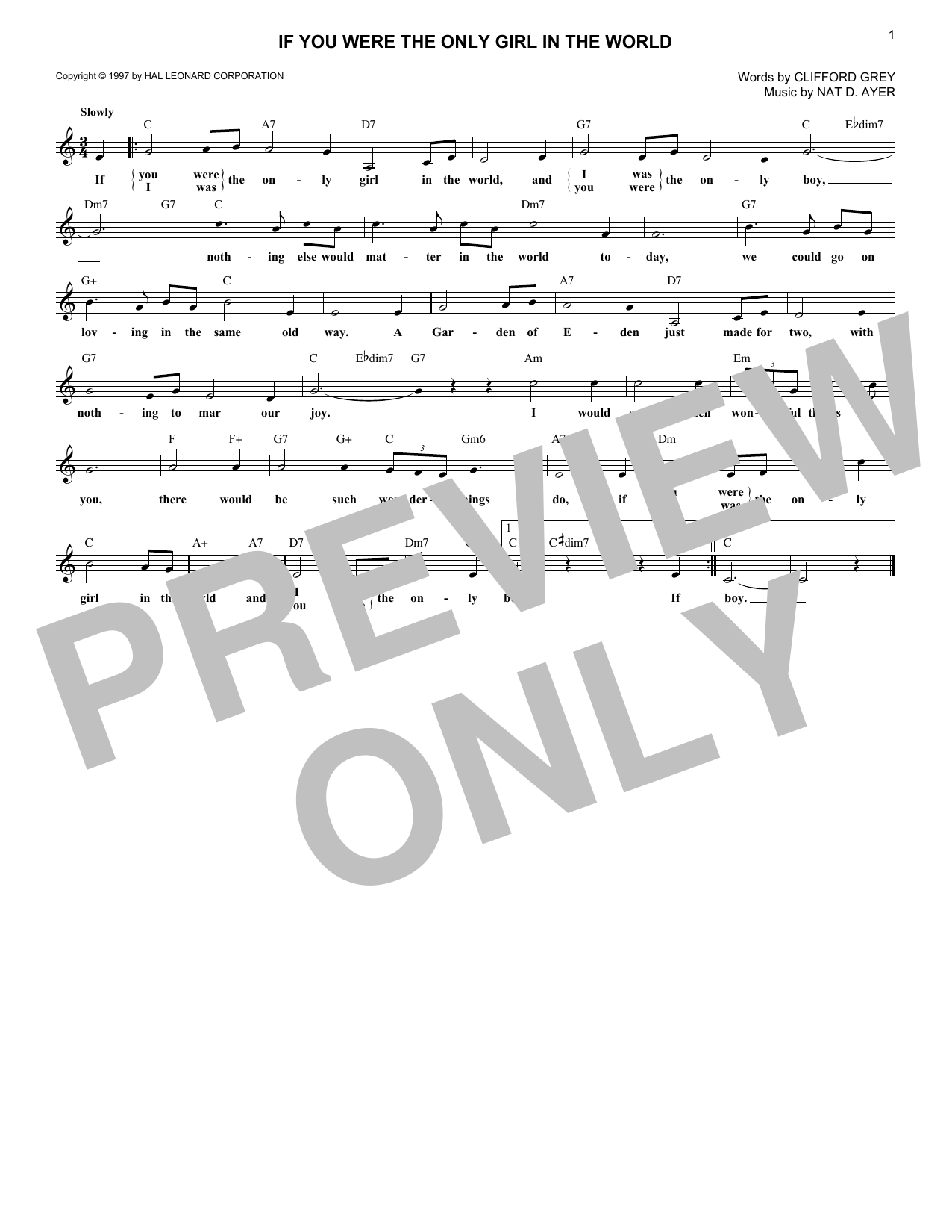 Download Nat D. Ayer If You Were The Only Girl In The World Sheet Music