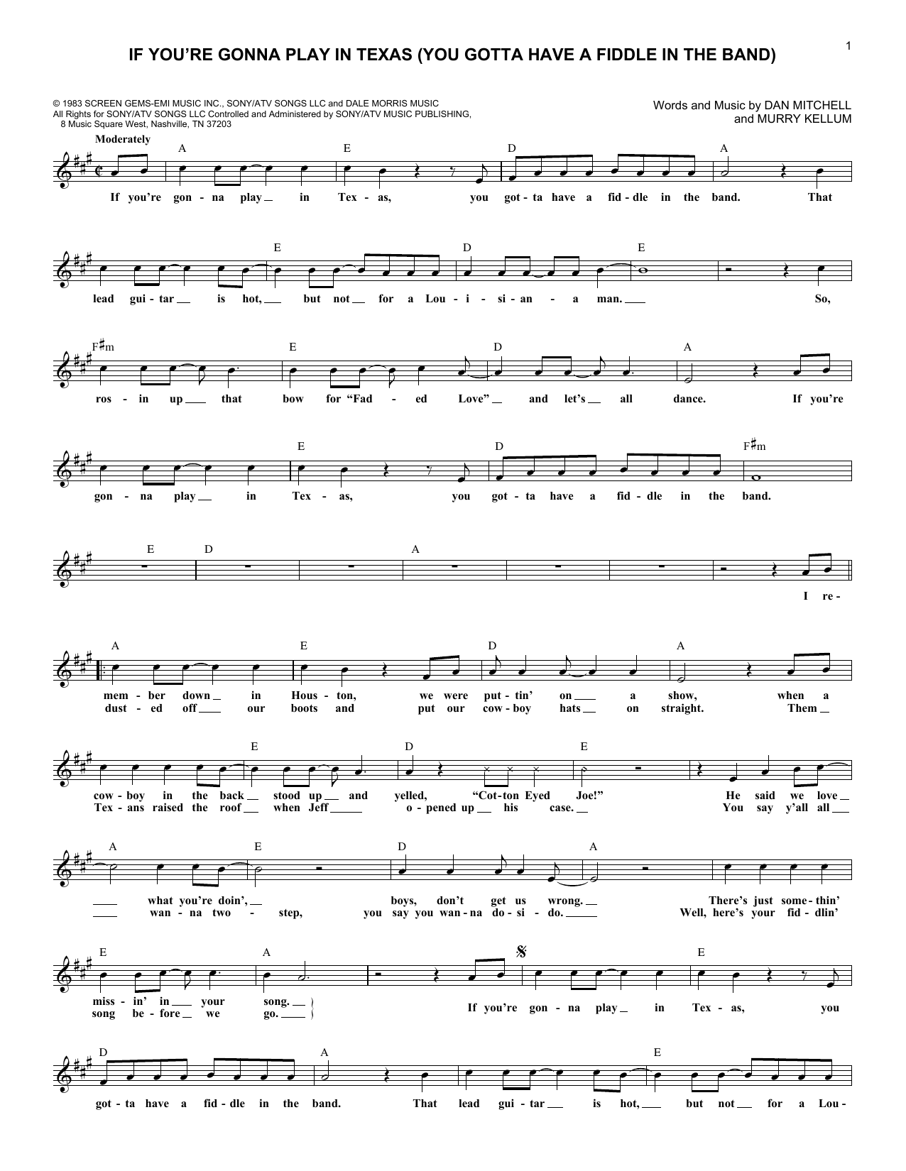 Download Alabama If You're Gonna Play In Texas (You Gott Sheet Music