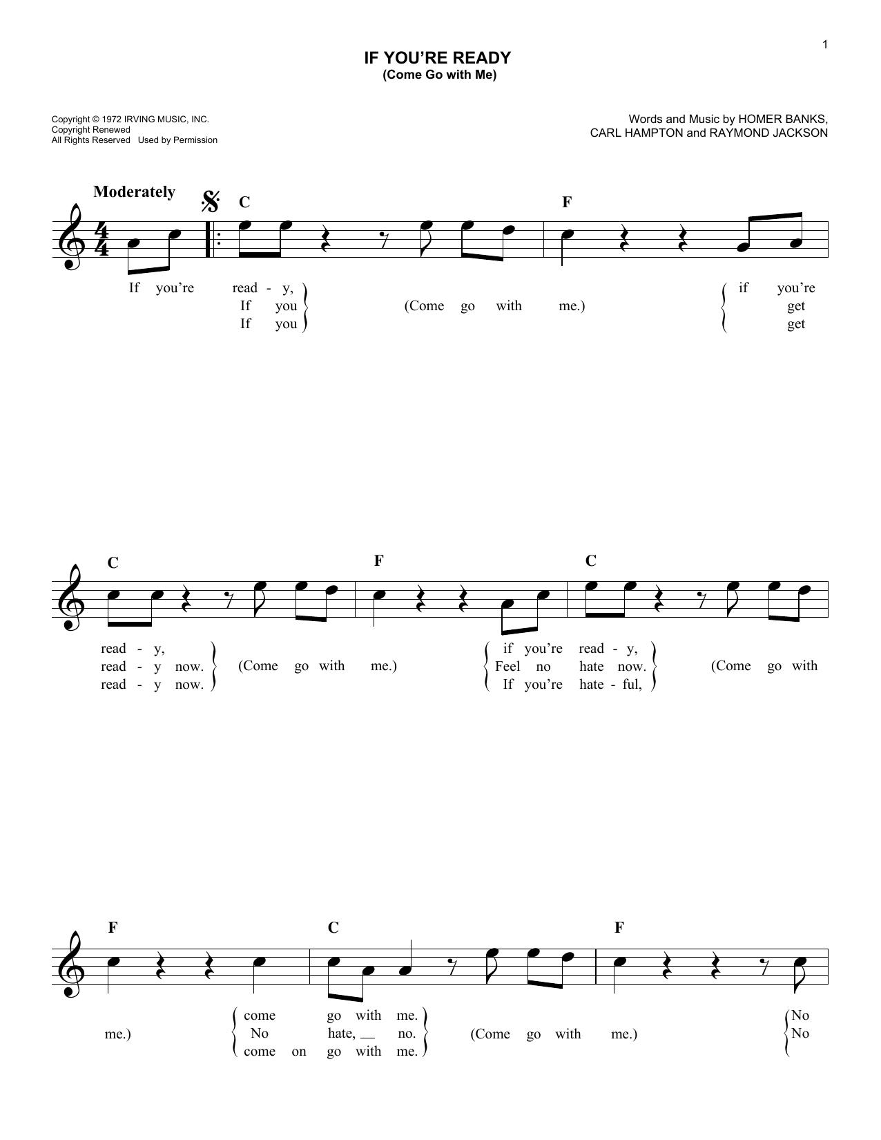 Download The Staple Singers If You're Ready (Come Go With Me) Sheet Music