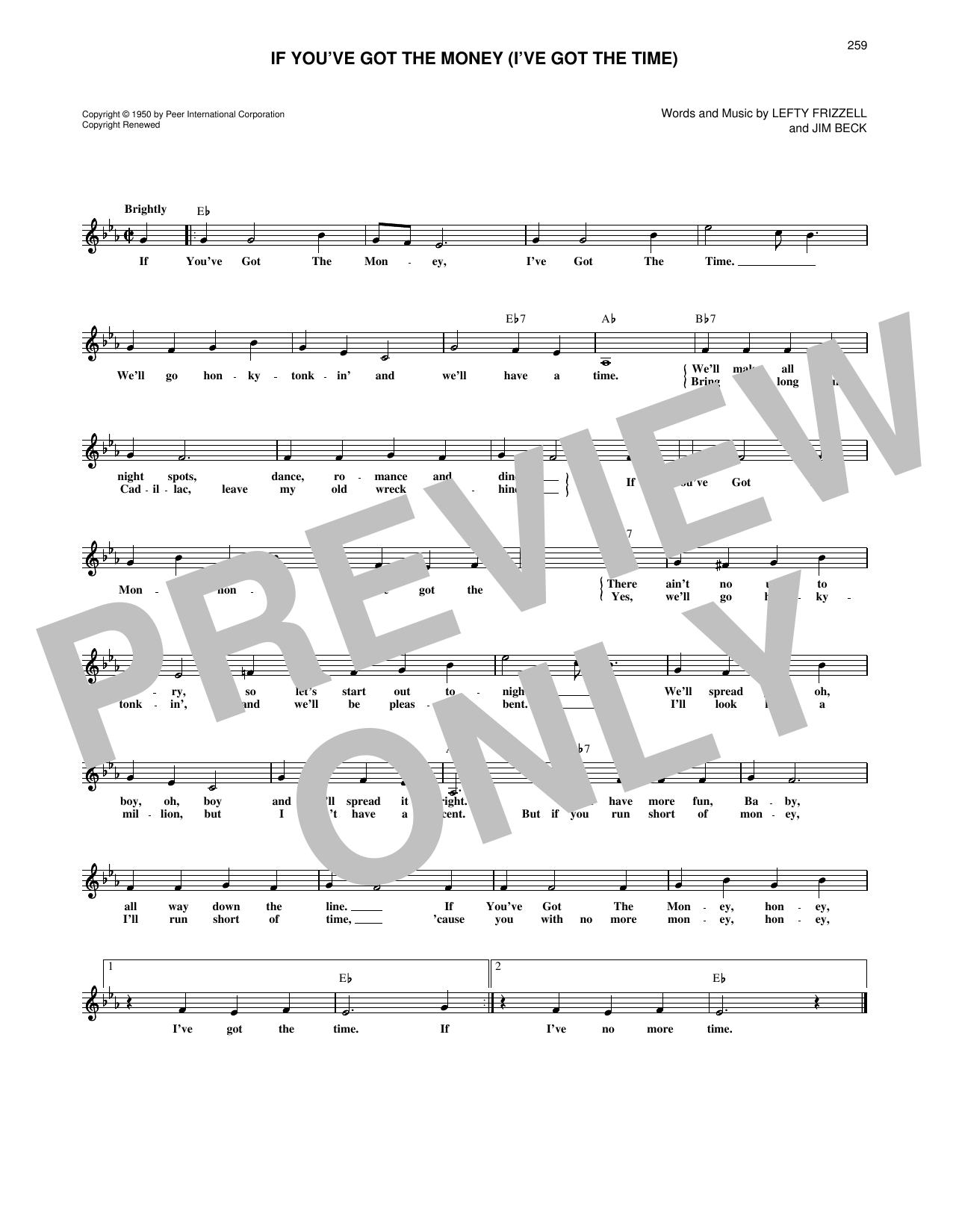 Download Lefty Frizzell If You've Got The Money (I've Got The T Sheet Music