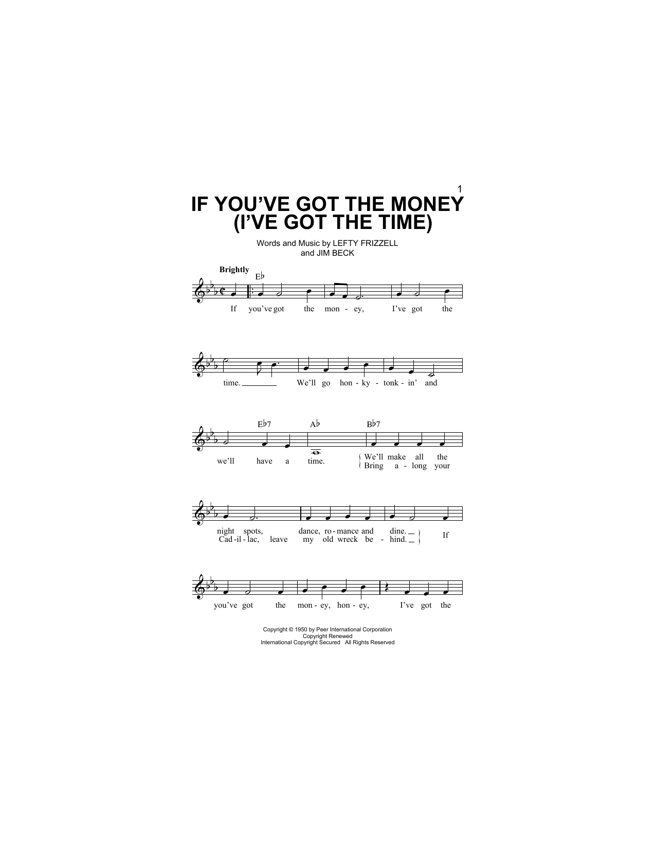 Download Lefty Frizzell If You've Got The Money (I've Got The T Sheet Music