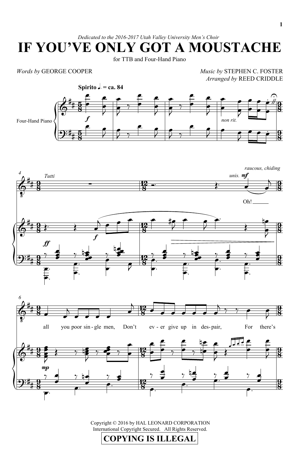 Download Stephen Foster If You've Only Got A Moustache (arr. Re Sheet Music