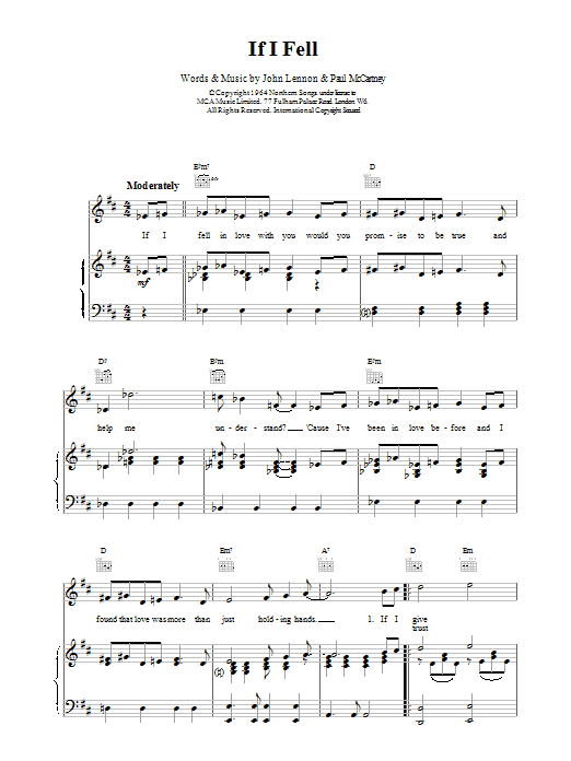 The Beatles If I Fell sheet music notes printable PDF score