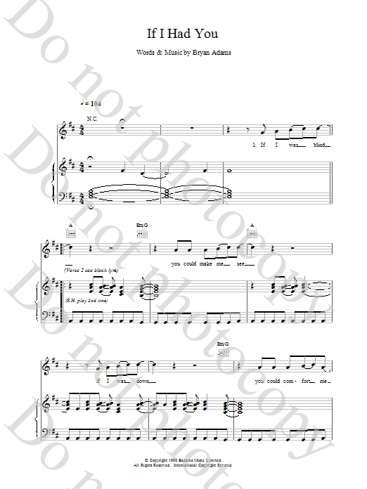 Bryan Adams If I Had You sheet music notes printable PDF score