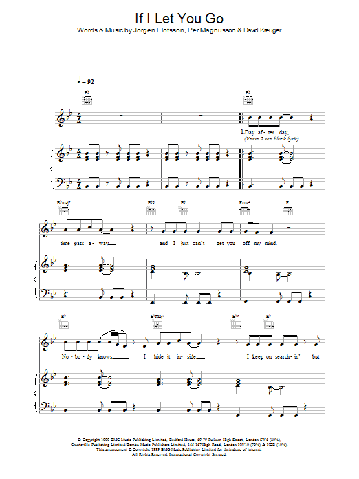 Westlife If I Let You Go sheet music notes printable PDF score