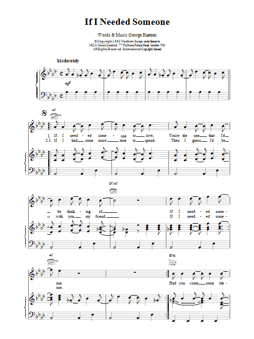 The Beatles If I Needed Someone sheet music notes printable PDF score