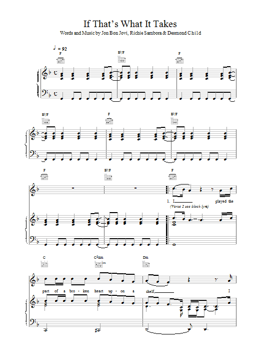 Bon Jovi If That's What It Takes sheet music notes printable PDF score