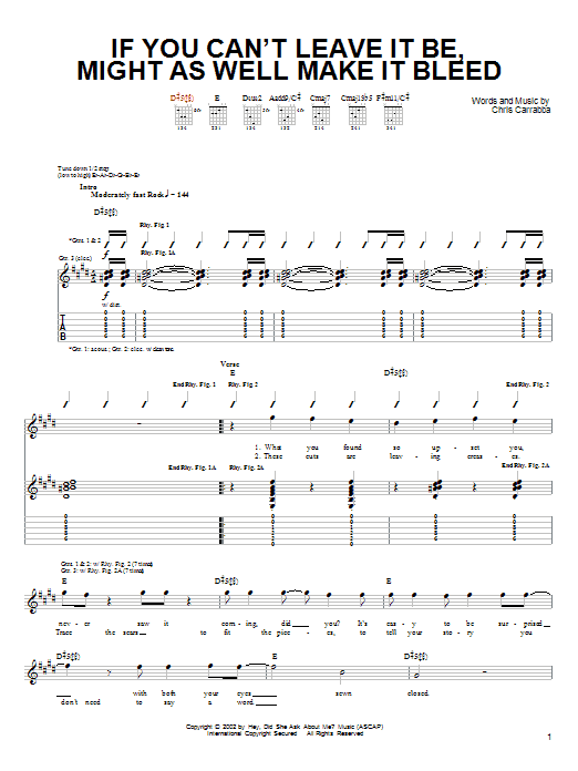 Dashboard Confessional If You Can't Leave It Be, Might As Well Make It Bleed sheet music notes printable PDF score