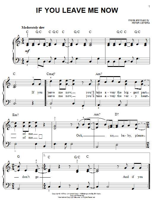 Chicago If You Leave Me Now sheet music notes printable PDF score
