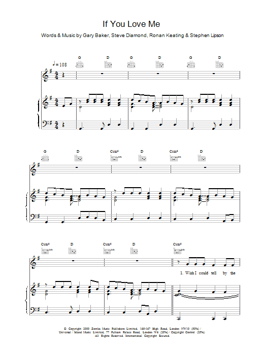 Ronan Keating If You Love Me sheet music notes printable PDF score
