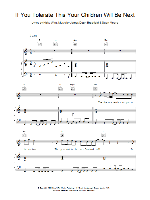 Manic Street Preachers If You Tolerate This Your Children Will Be Next sheet music notes printable PDF score