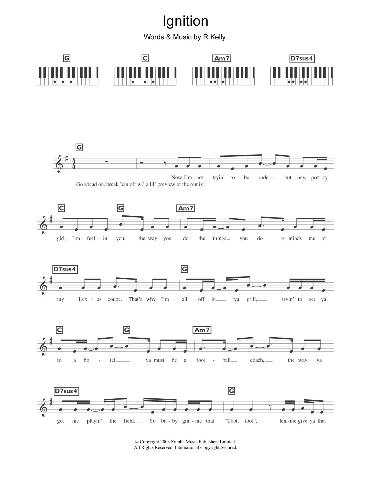Download R. Kelly Ignition (Remix) Sheet Music