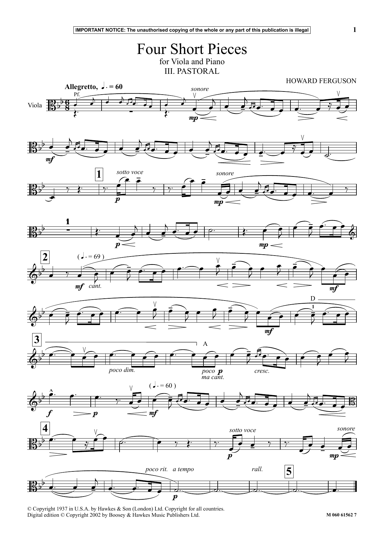 Download Howard Ferguson III. Pastoral (from Four Short Pieces F Sheet Music
