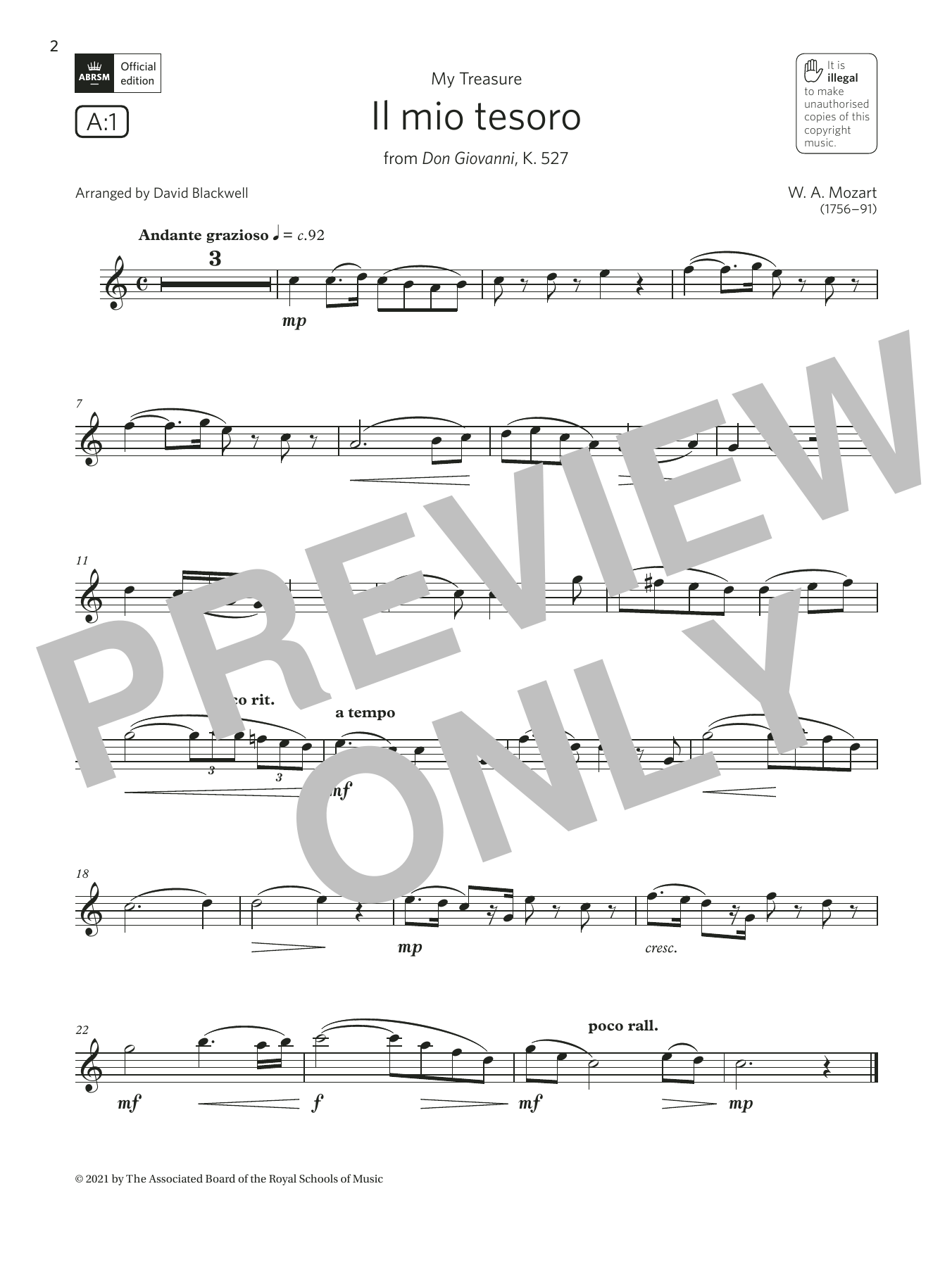 Download Wolfgang Amadeus Mozart Il mio tesoro (from Don Giovanni) (Gra Sheet Music