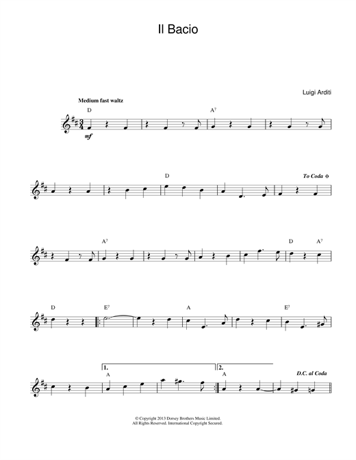Luigi Arditi Il Bacio (The Kiss) sheet music notes printable PDF score