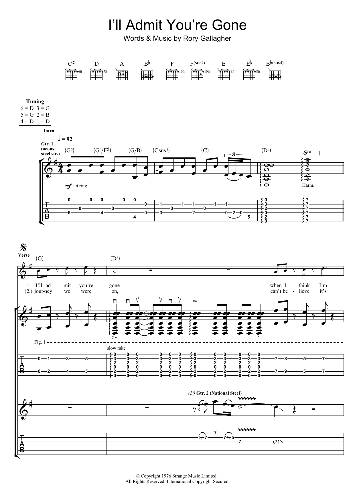 Download Rory Gallagher I'll Admit You're Gone Sheet Music