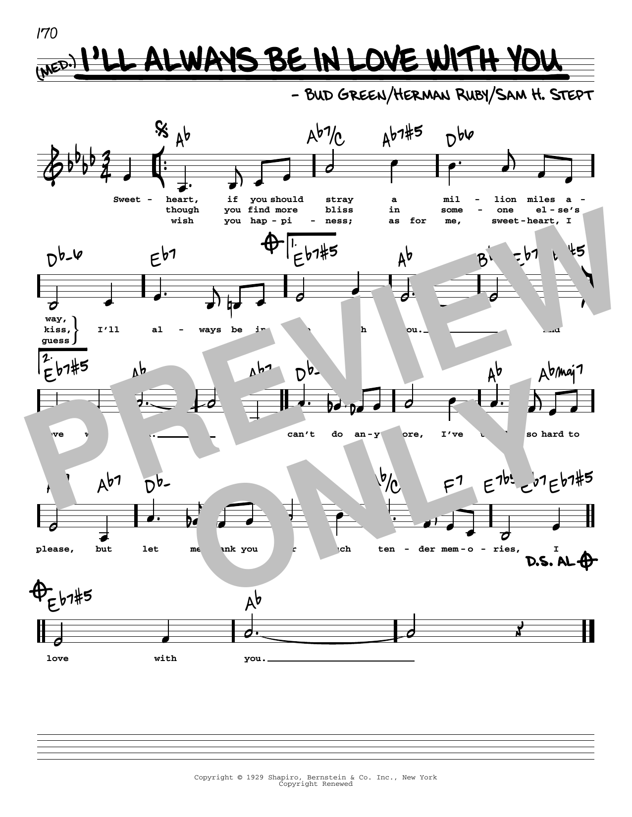 Bud Green I'll Always Be In Love With You (Low Voice) sheet music notes printable PDF score