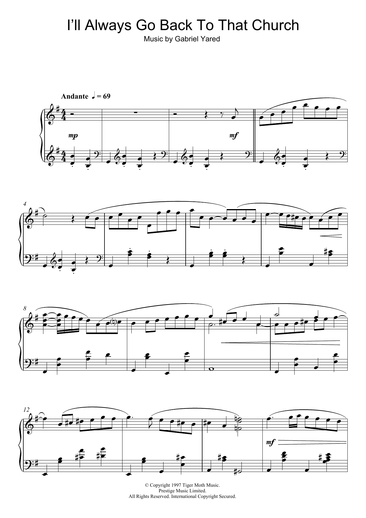 Download Gabriel Yared I'll Always Go Back To That Church (fro Sheet Music