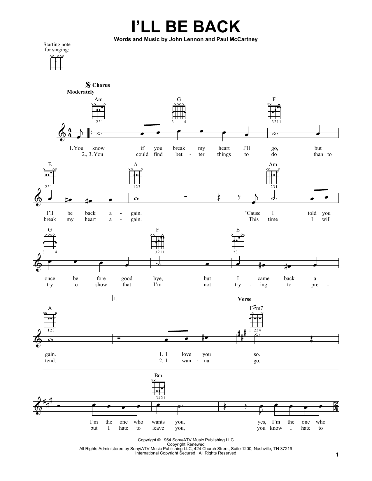 Download The Beatles I'll Be Back Sheet Music