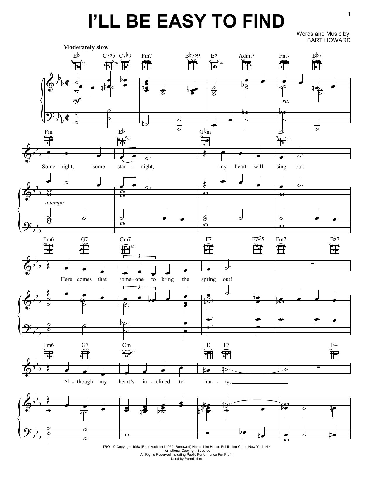 Download Johnny Mathis I'll Be Easy To Find Sheet Music