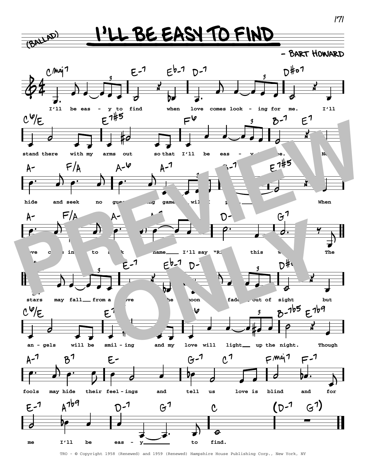 Bart Howard I'll Be Easy To Find (Low Voice) sheet music notes printable PDF score