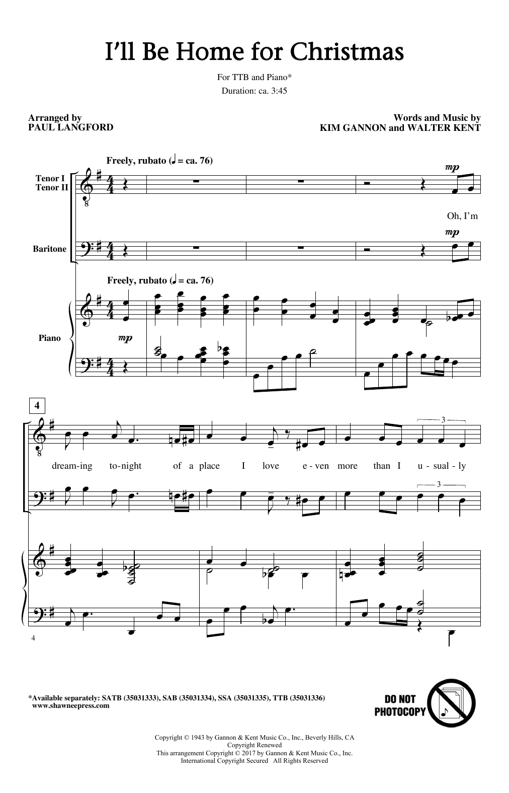 Download Paul Langford I'll Be Home For Christmas Sheet Music