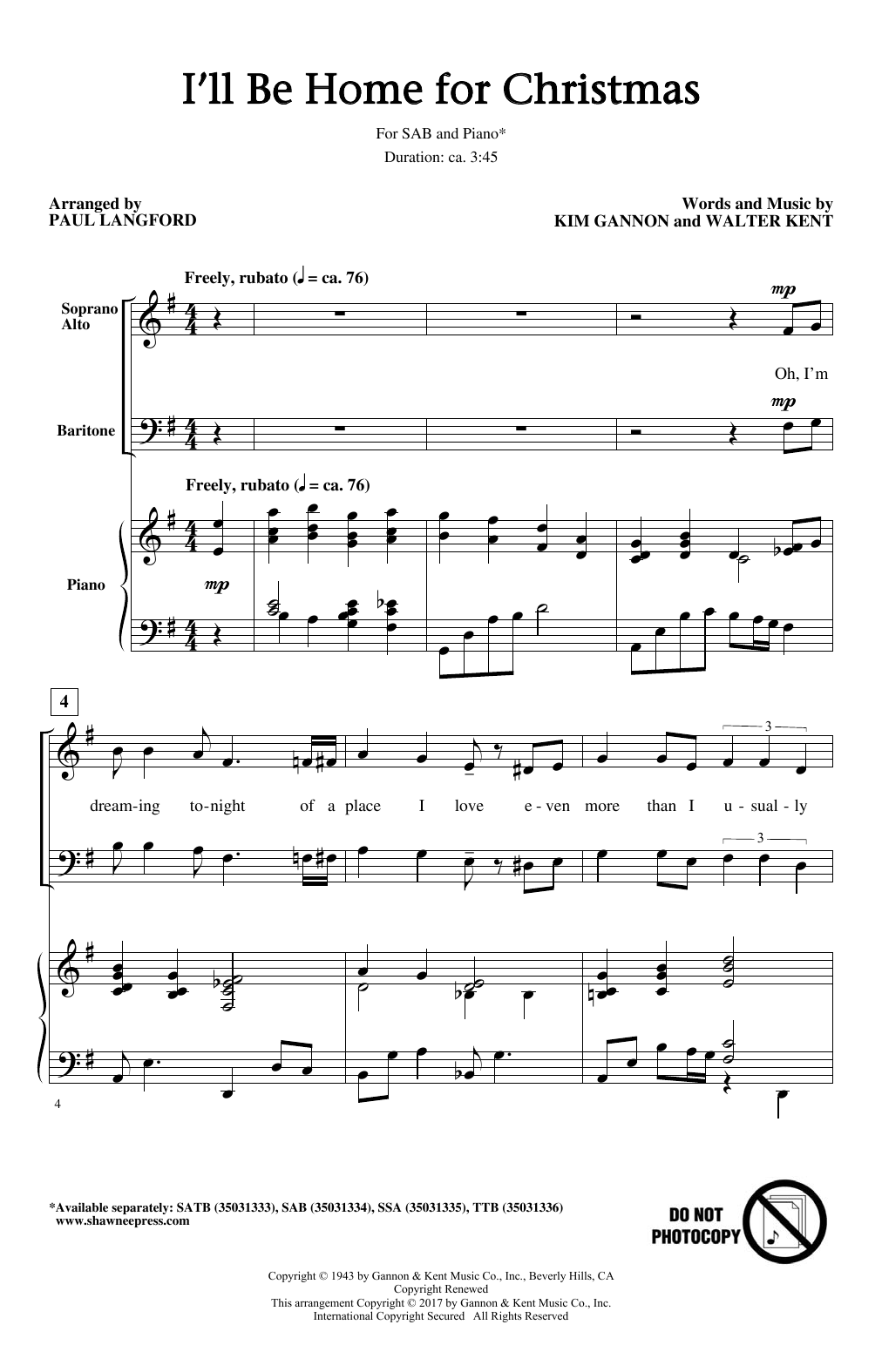 Download Paul Langford I'll Be Home For Christmas Sheet Music
