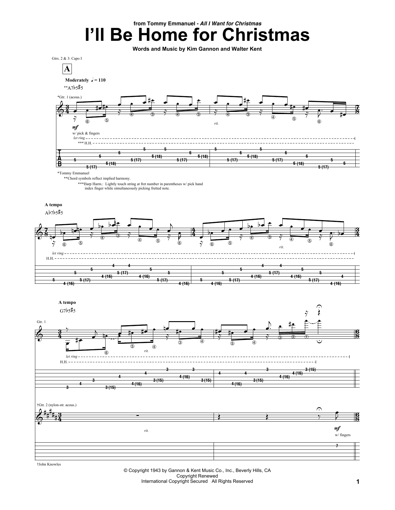 Download Tommy Emmanuel I'll Be Home For Christmas Sheet Music