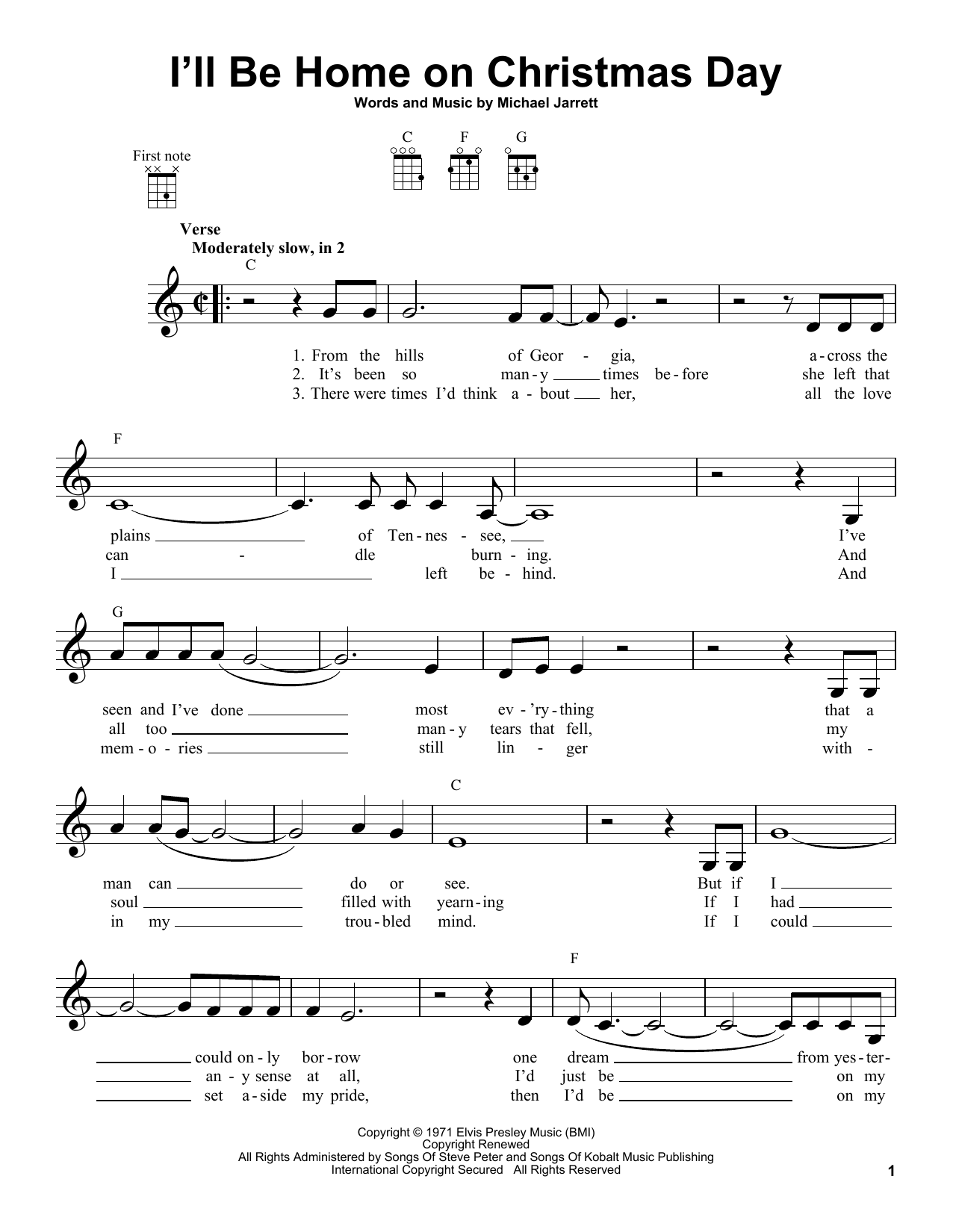 Download Elvis Presley I'll Be Home On Christmas Day Sheet Music