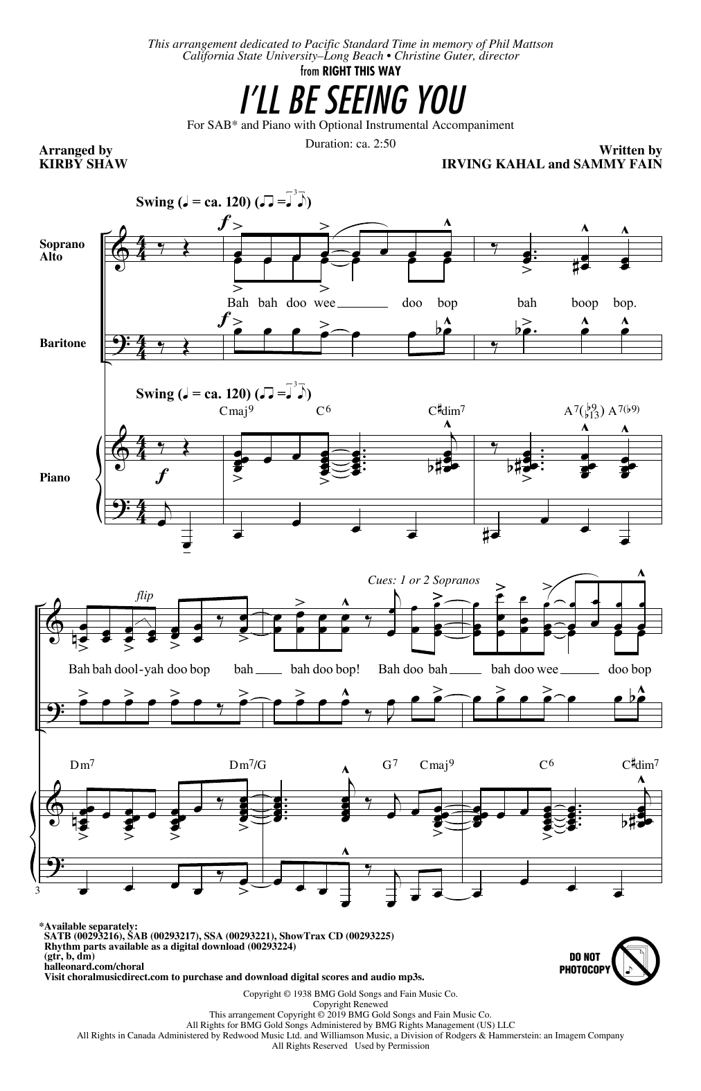 Download Sammy Fain I'll Be Seeing You (arr. Kirby Shaw) Sheet Music