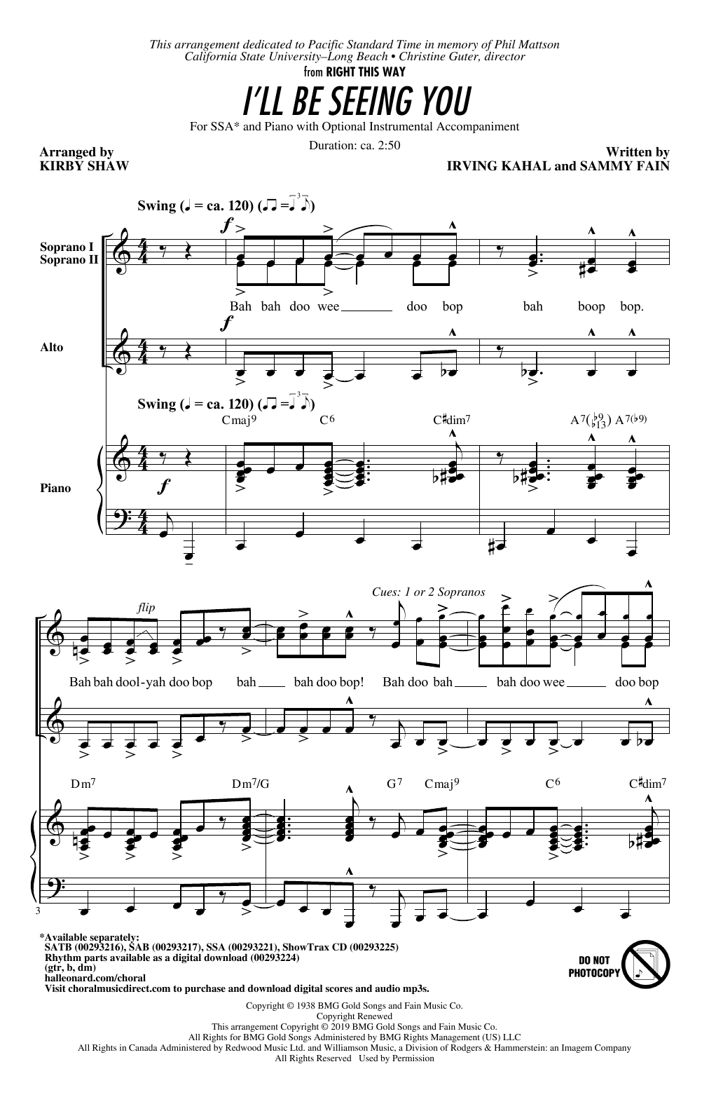 Download Sammy Fain I'll Be Seeing You (arr. Kirby Shaw) Sheet Music