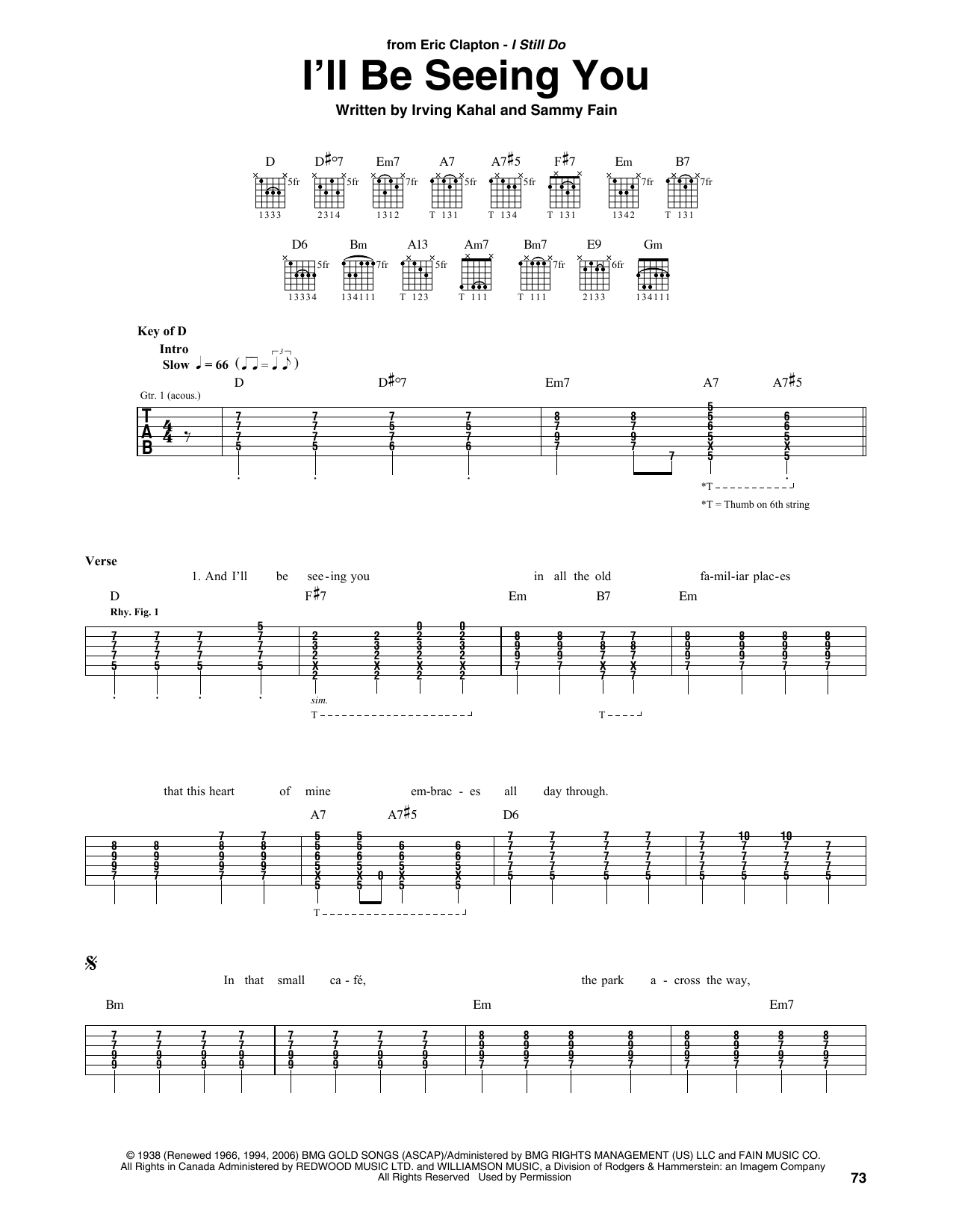 Download Eric Clapton I'll Be Seeing You Sheet Music