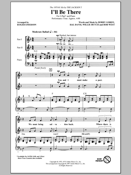 Download The Jackson 5 I'll Be There (arr. Roger Emerson) Sheet Music
