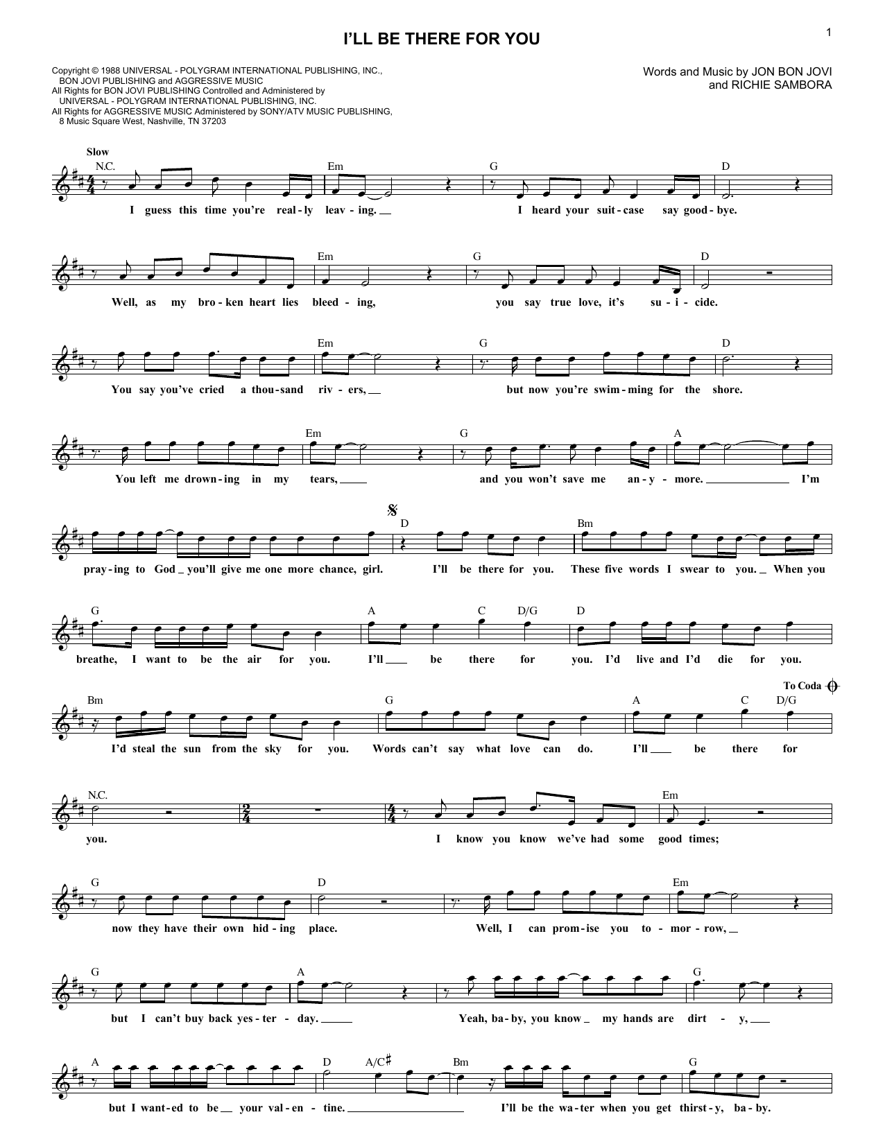 Download Bon Jovi I'll Be There For You Sheet Music