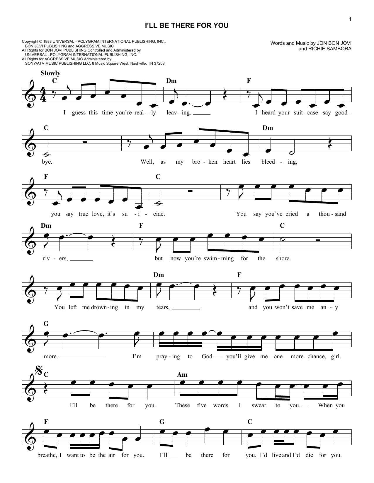 Download Bon Jovi I'll Be There For You Sheet Music
