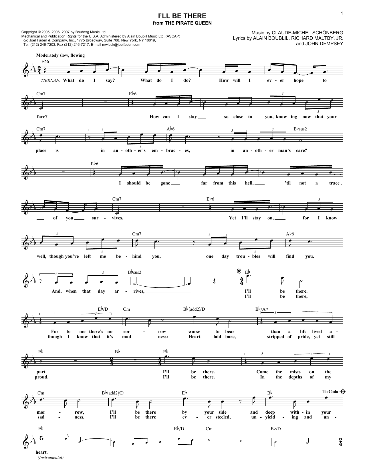 Download Boublil and Schonberg I'll Be There (from The Pirate Queen) Sheet Music