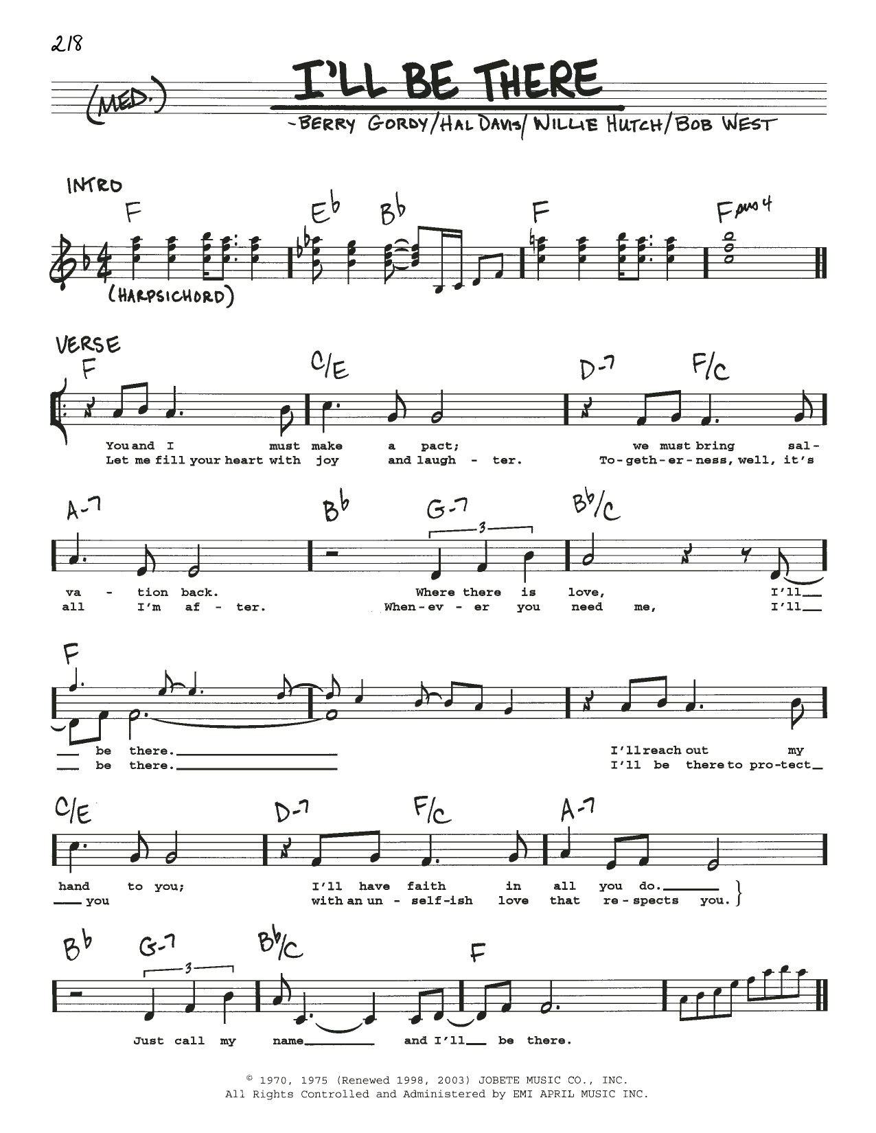 Download The Jackson 5 I'll Be There Sheet Music