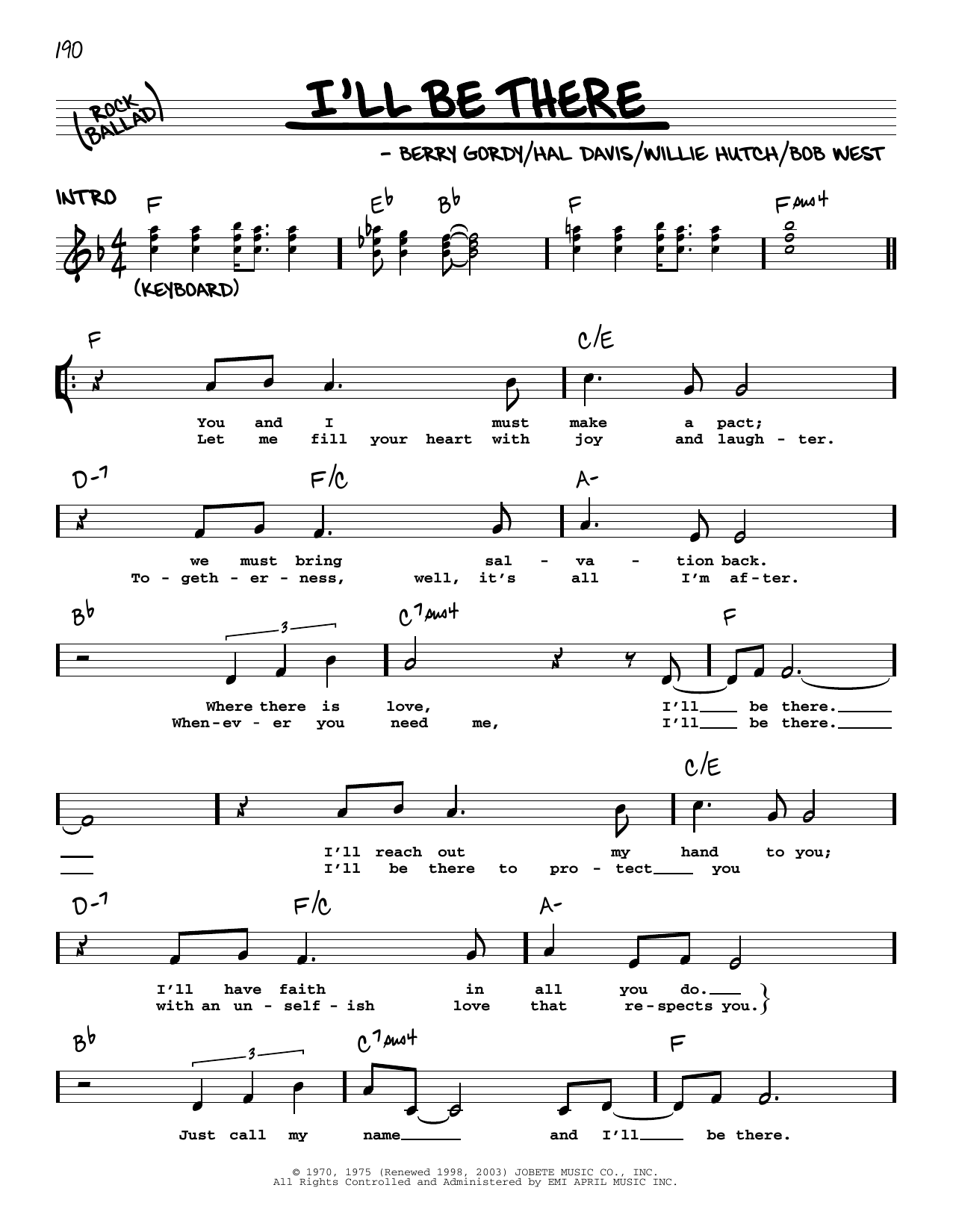 Download The Jackson 5 I'll Be There Sheet Music