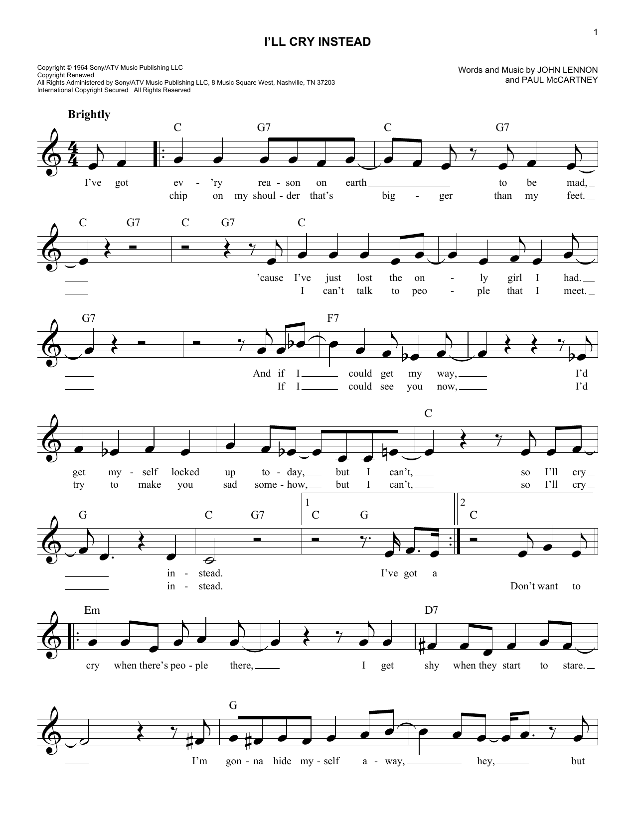 Download The Beatles I'll Cry Instead Sheet Music